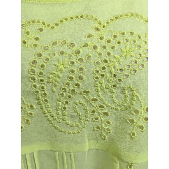 American Eagle Womens L Blouse Top Neon Yellow Sheer Eyelet Paisley Button Back - Picture 5 of 6